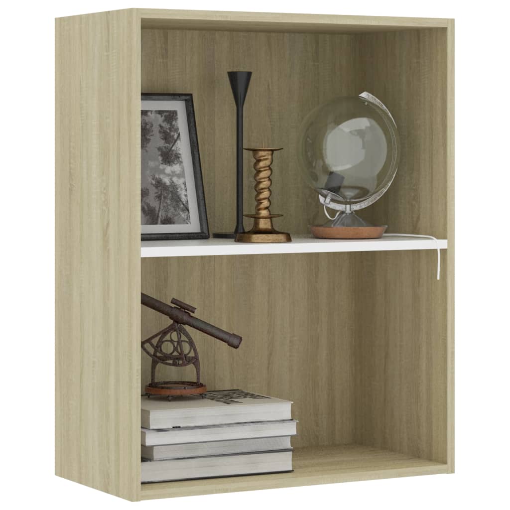 Βιβλιοθήκη με 2 Ράφια Λευκό/Sonoma 60x30x76,5 εκ. Μοριοσανίδα