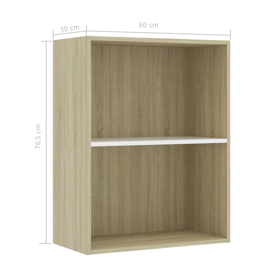 Βιβλιοθήκη με 2 Ράφια Λευκό/Sonoma 60x30x76,5 εκ. Μοριοσανίδα