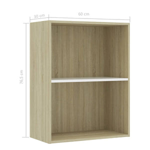 Βιβλιοθήκη με 2 Ράφια Λευκό/Sonoma 60x30x76,5 εκ. Μοριοσανίδα