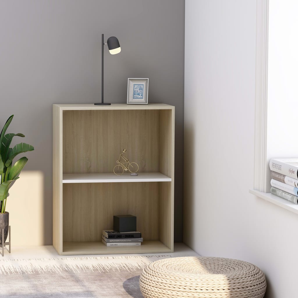 Βιβλιοθήκη με 2 Ράφια Λευκό/Sonoma 60x30x76,5 εκ. Μοριοσανίδα