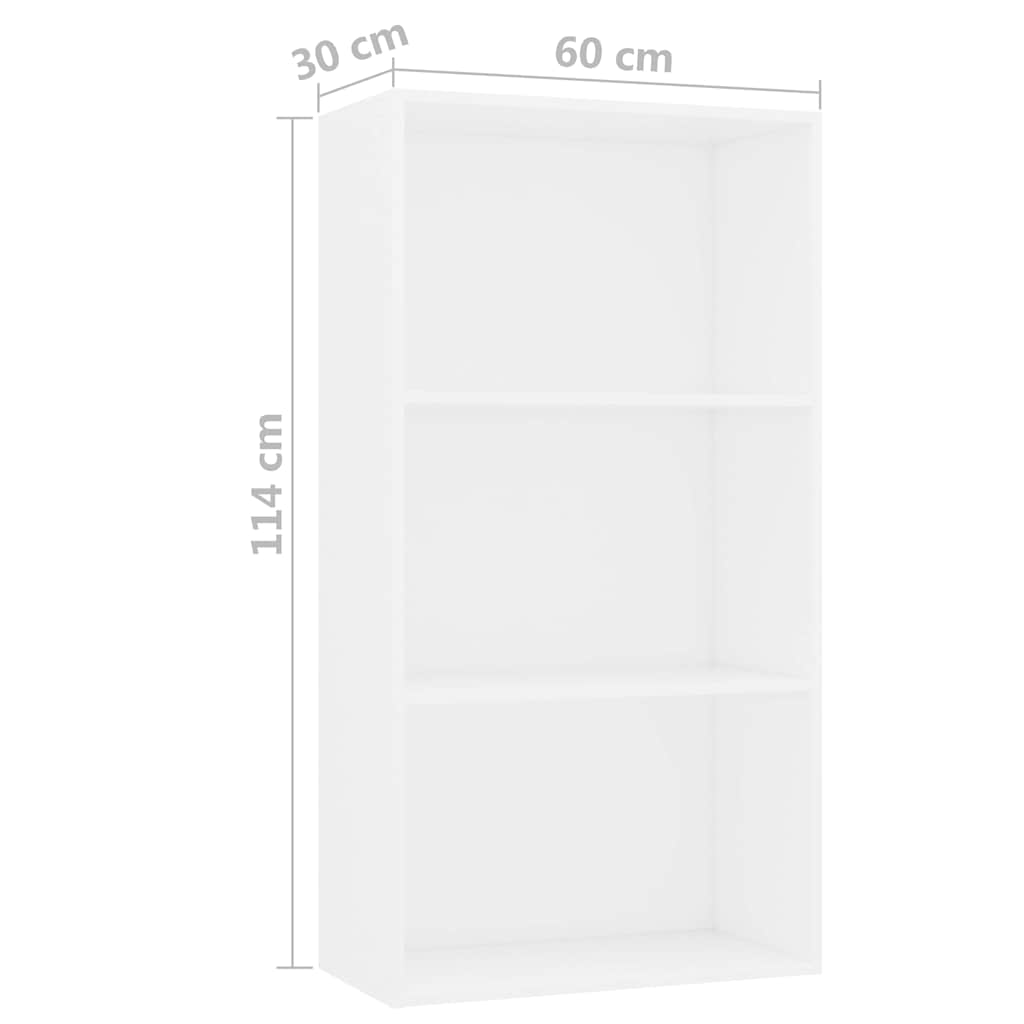 Βιβλιοθήκη με 3 Ράφια Λευκή 60 x 30 x 114 εκ. από Μοριοσανίδα
