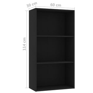 Βιβλιοθήκη με 3 Ράφια Μαύρη 60 x 30 x 114 εκ. από Μοριοσανίδα