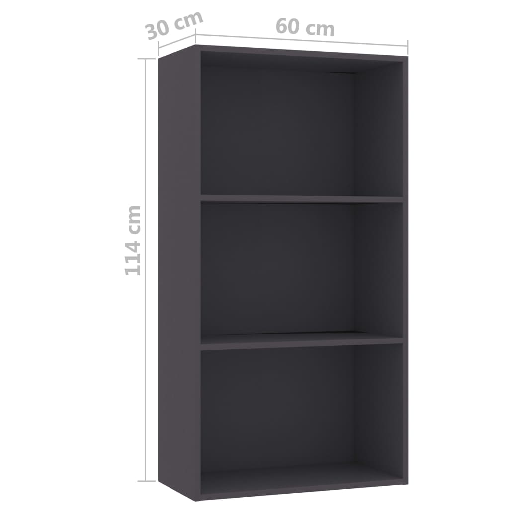 Βιβλιοθήκη με 3 Ράφια Γκρι 60 x 30 x 114 εκ. από Επεξ. Ξύλο
