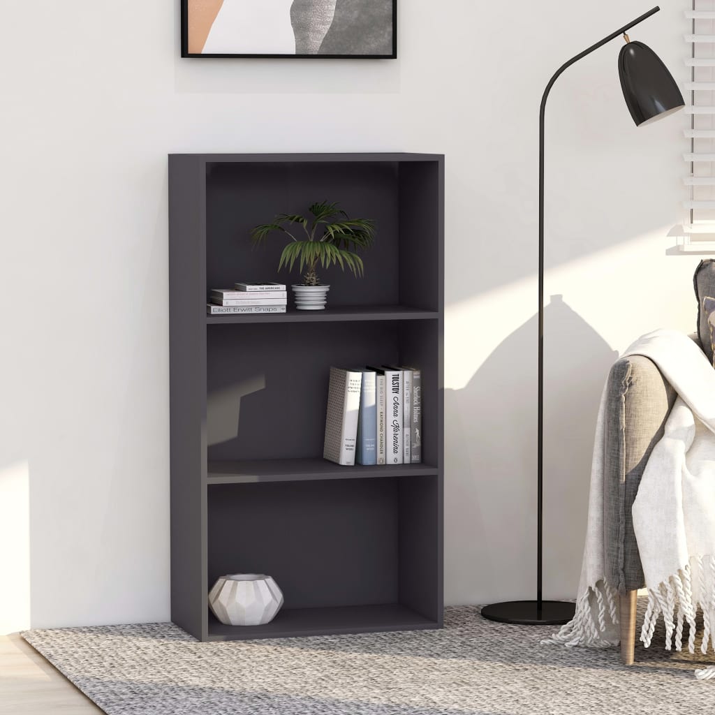 Βιβλιοθήκη με 3 Ράφια Γκρι 60 x 30 x 114 εκ. από Επεξ. Ξύλο