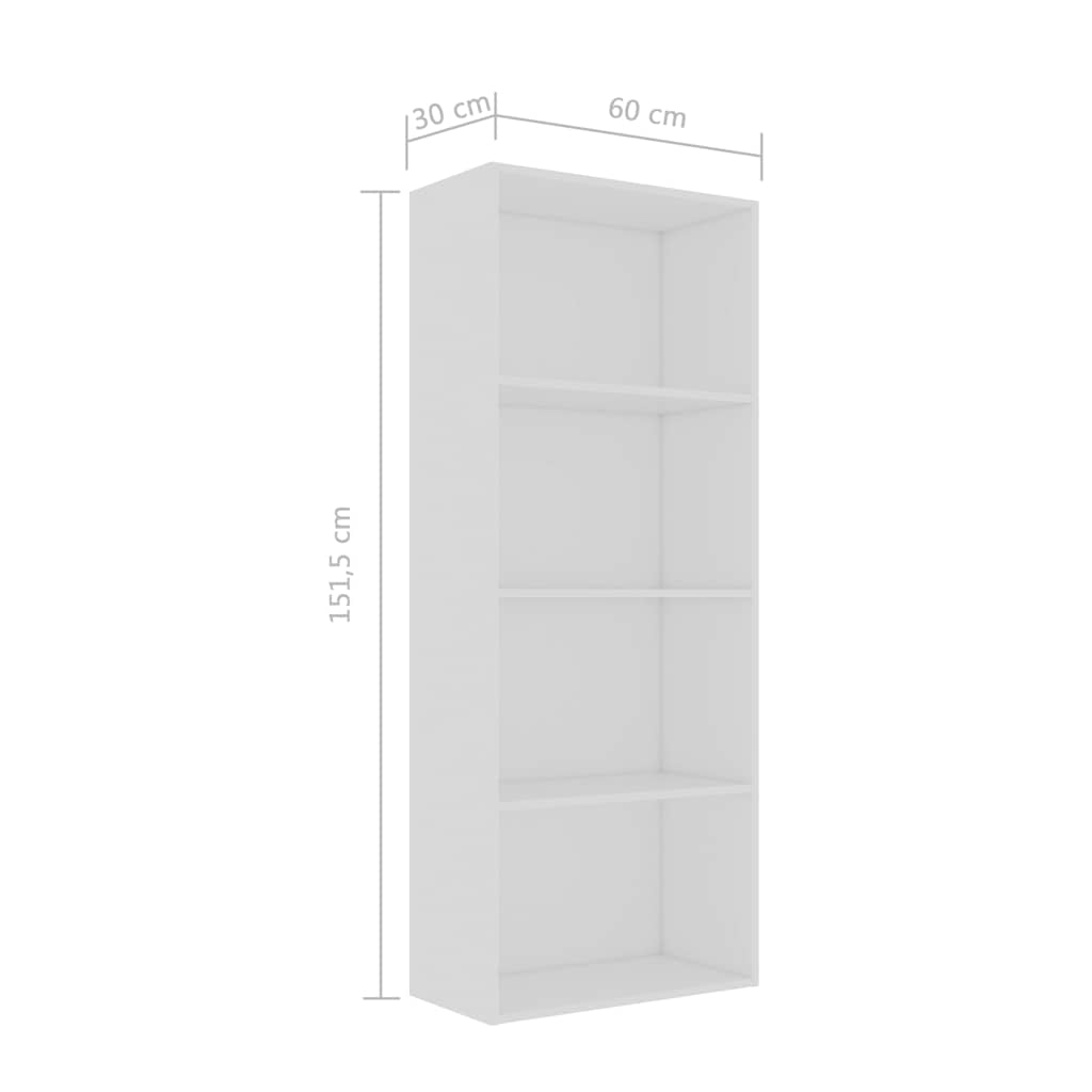 Βιβλιοθήκη με 4 Ράφια Λευκή 60 x 30 x 151,5 εκ. από Μοριοσανίδα