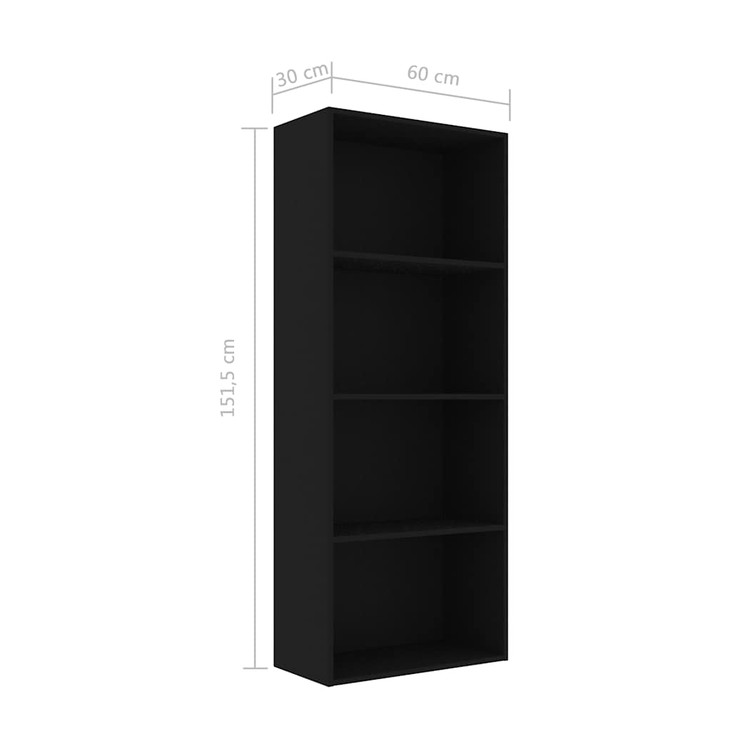 Βιβλιοθήκη με 4 Ράφια Μαύρη 60 x 30 x 151,5 εκ. από Μοριοσανίδα