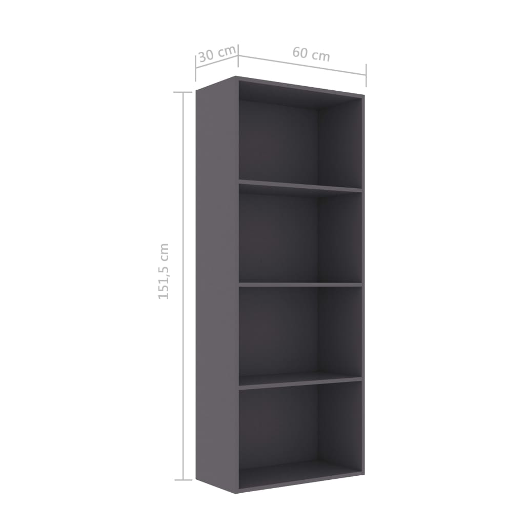 Βιβλιοθήκη με 4 Ράφια Γκρι 60 x 30 x 151,5 εκ. από Μοριοσανίδα