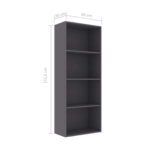 Βιβλιοθήκη με 4 Ράφια Γκρι 60 x 30 x 151,5 εκ. από Μοριοσανίδα