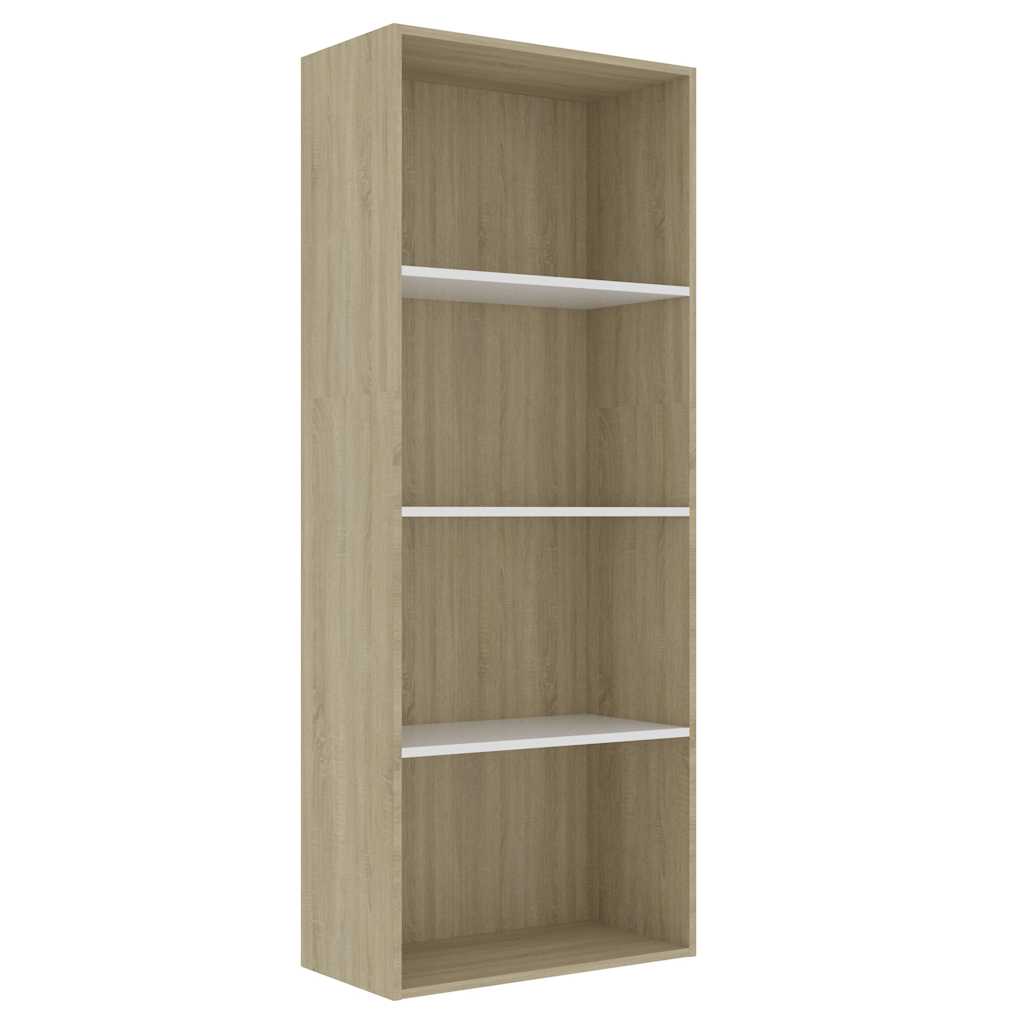Βιβλιοθήκη με 4 Ράφια Λευκό/Sonoma 60x30x151,5 εκ. Επεξ. Ξύλο