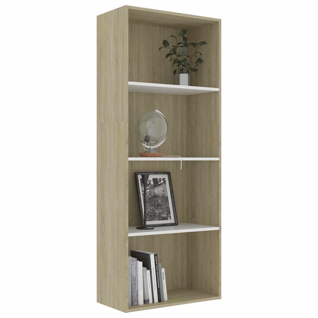 Βιβλιοθήκη με 4 Ράφια Λευκό/Sonoma 60x30x151,5 εκ. Επεξ. Ξύλο
