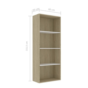 Βιβλιοθήκη με 4 Ράφια Λευκό/Sonoma 60x30x151,5 εκ. Επεξ. Ξύλο