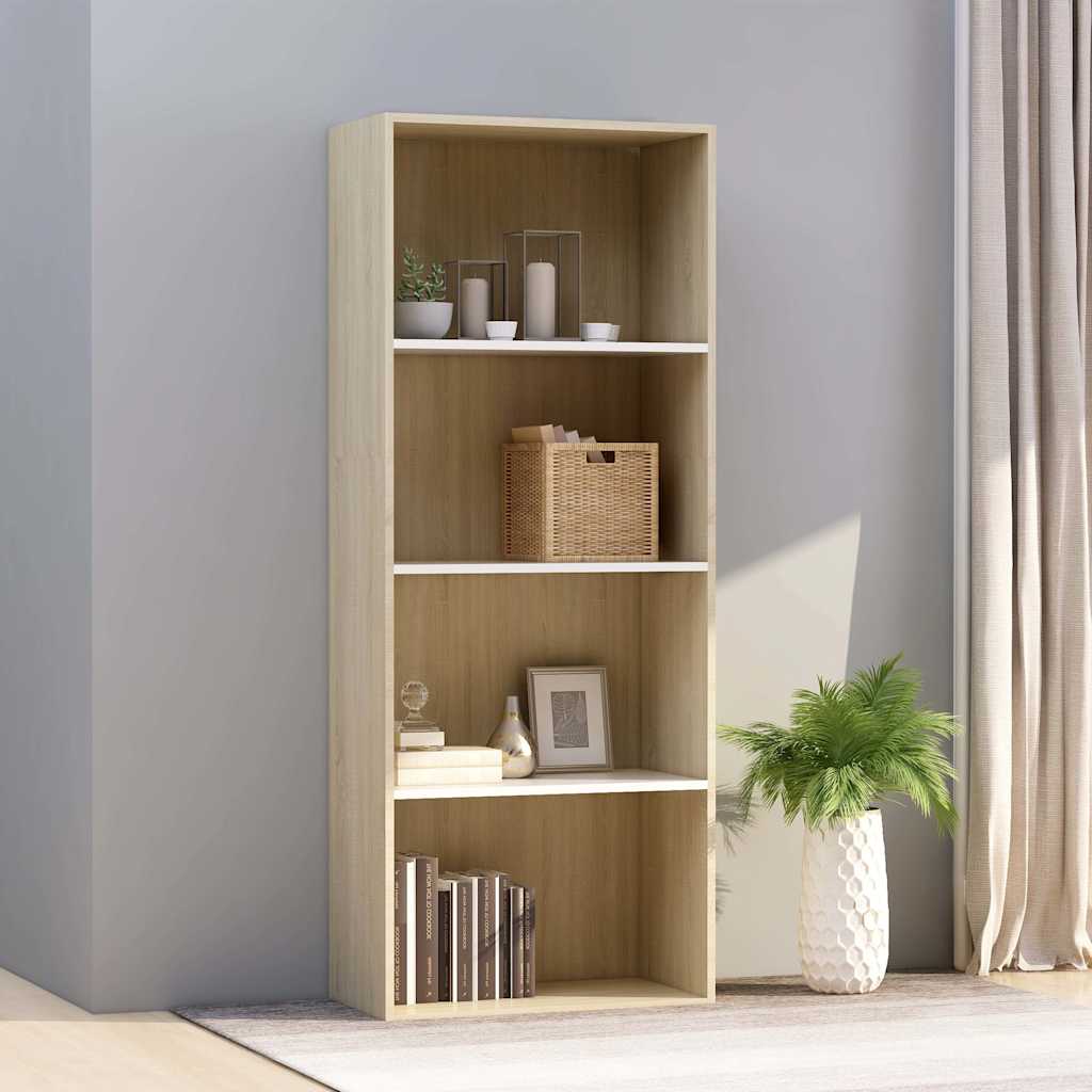 Βιβλιοθήκη με 4 Ράφια Λευκό/Sonoma 60x30x151,5 εκ. Επεξ. Ξύλο