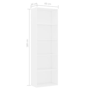 Βιβλιοθήκη με 5 Ράφια Λευκή 60 x 30 x 189 εκ. από Επεξ. Ξύλο