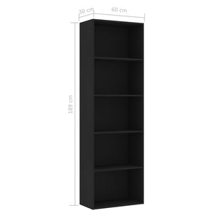Βιβλιοθήκη με 5 Ράφια Μαύρη 60 x 30 x 189 εκ. από Επεξ. Ξύλο
