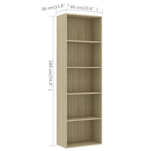 Βιβλιοθήκη με 5 Ράφια Sonoma Δρυς 60 x 30 x 189 εκ. Επεξ. Ξύλο