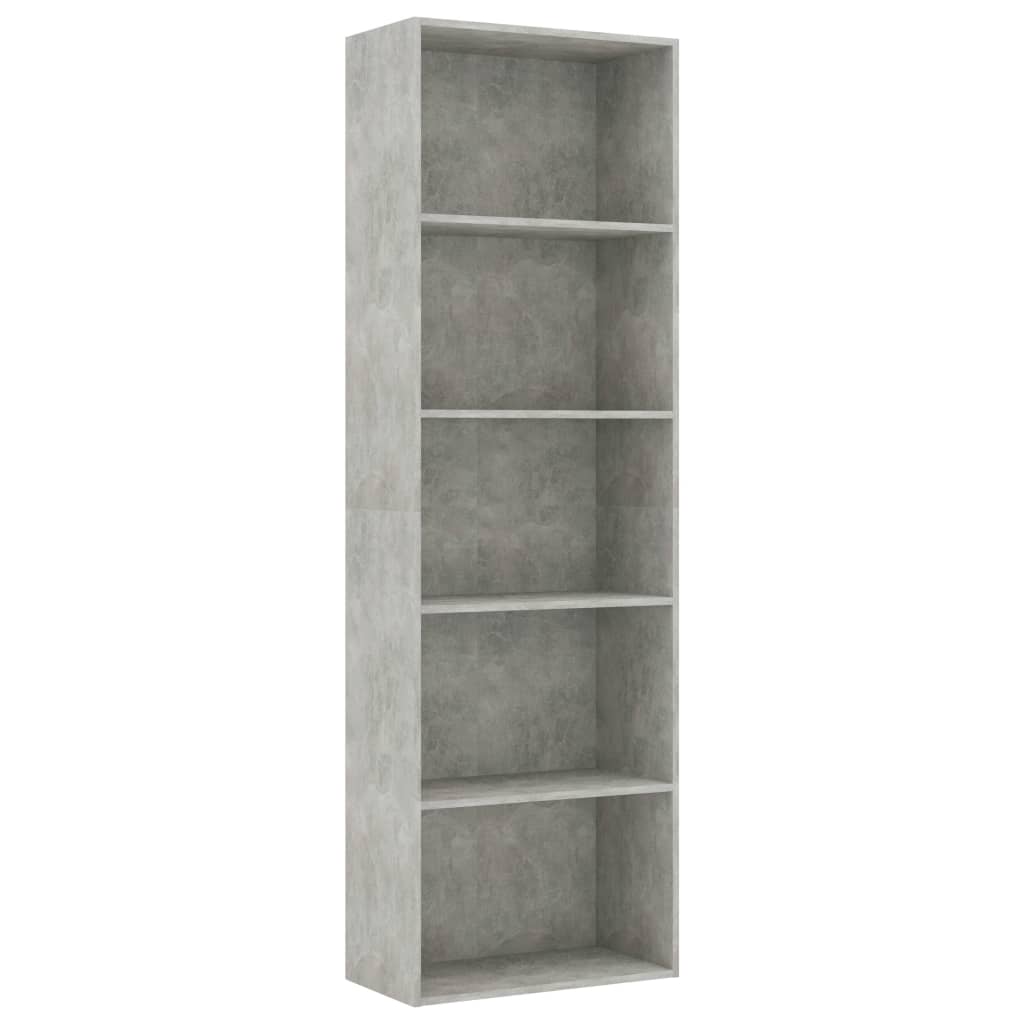 Βιβλιοθήκη με 5 Ράφια Γκρι Σκυροδέμ. 60x30x189 εκ. Επεξ. Ξύλο