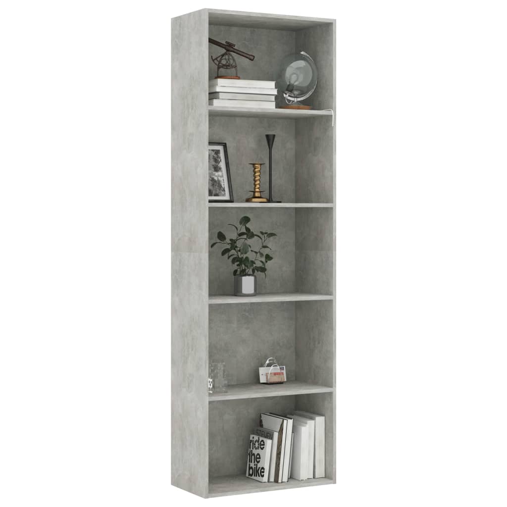 Βιβλιοθήκη με 5 Ράφια Γκρι Σκυροδέμ. 60x30x189 εκ. Επεξ. Ξύλο