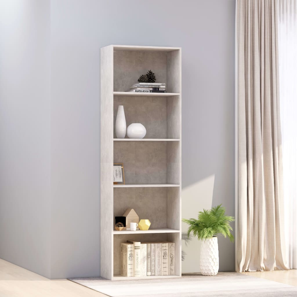 Βιβλιοθήκη με 5 Ράφια Γκρι Σκυροδέμ. 60x30x189 εκ. Επεξ. Ξύλο