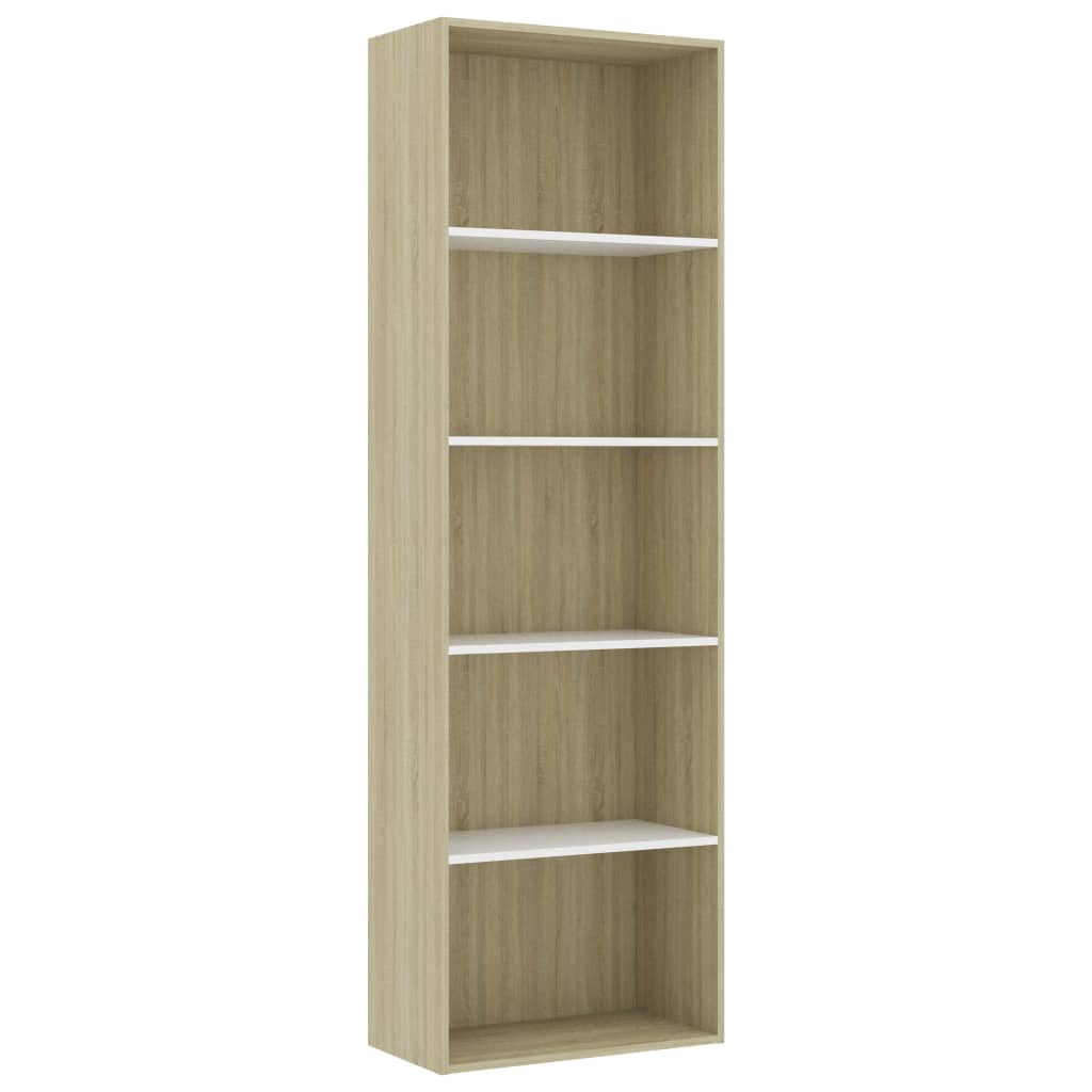 Βιβλιοθήκη με 5 Ράφια Λευκό/Sonoma 60x30x189 εκ. Επεξ. Ξύλο