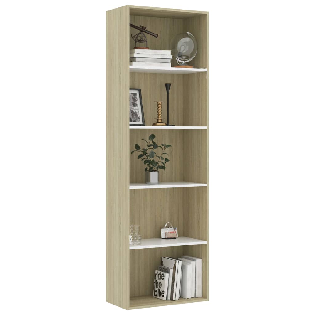 Βιβλιοθήκη με 5 Ράφια Λευκό/Sonoma 60x30x189 εκ. Επεξ. Ξύλο