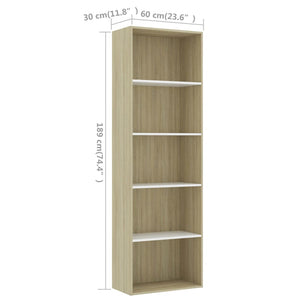 Βιβλιοθήκη με 5 Ράφια Λευκό/Sonoma 60x30x189 εκ. Επεξ. Ξύλο