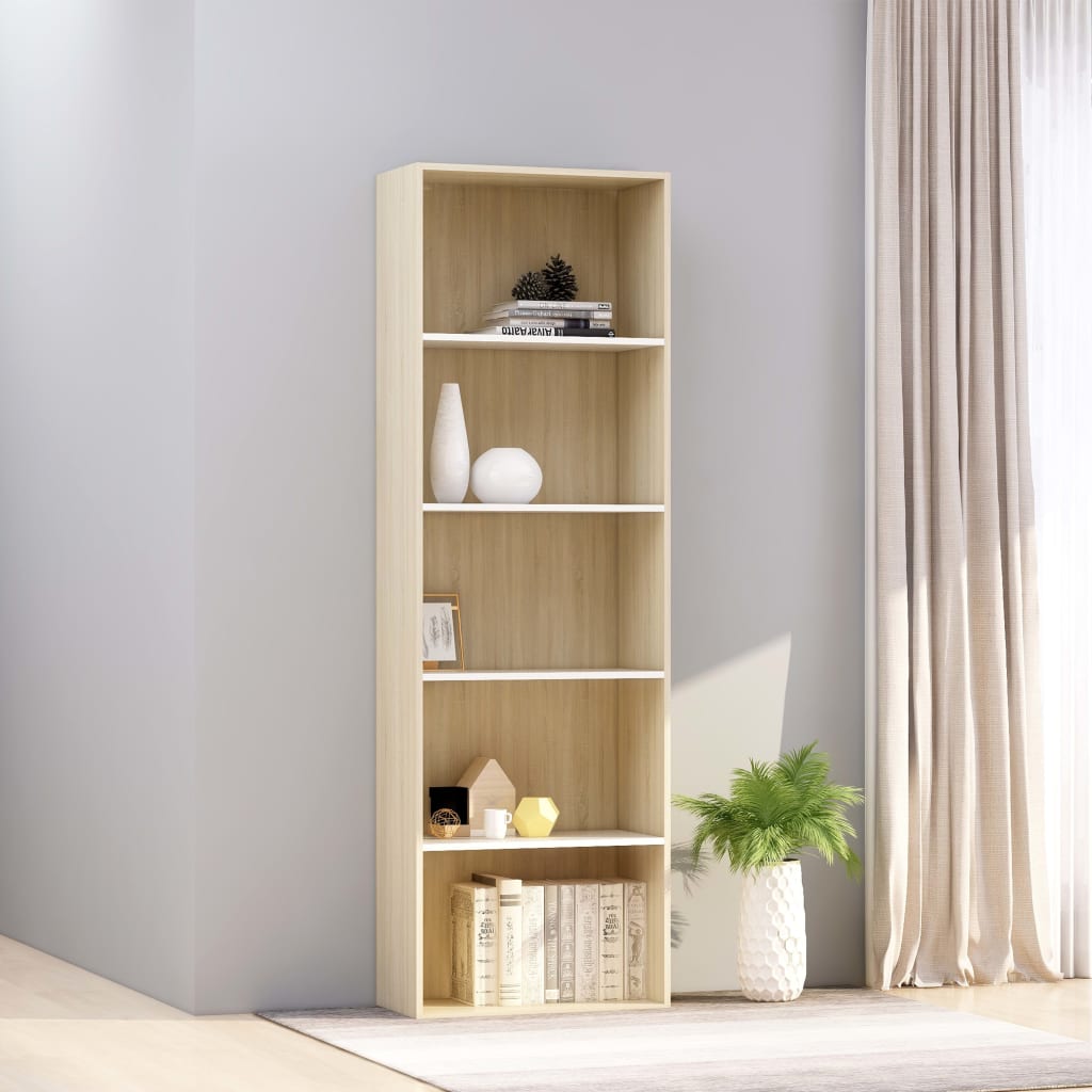 Βιβλιοθήκη με 5 Ράφια Λευκό/Sonoma 60x30x189 εκ. Επεξ. Ξύλο