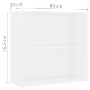 Βιβλιοθήκη με 2 Ράφια Λευκή 80x30x76,5 εκ. από Επεξ. Ξύλο - Pakobazaar