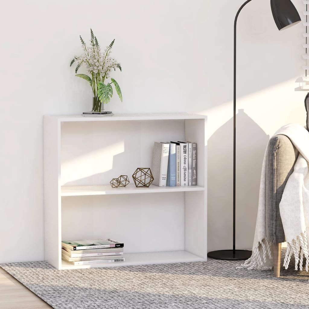 Βιβλιοθήκη με 2 Ράφια Λευκή 80x30x76,5 εκ. από Επεξ. Ξύλο - Pakobazaar