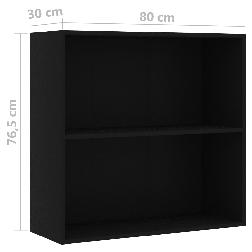 Βιβλιοθήκη με 2 Ράφια Μαύρη 80x30x76,5 εκ. από Επεξ. Ξύλο - Pakobazaar