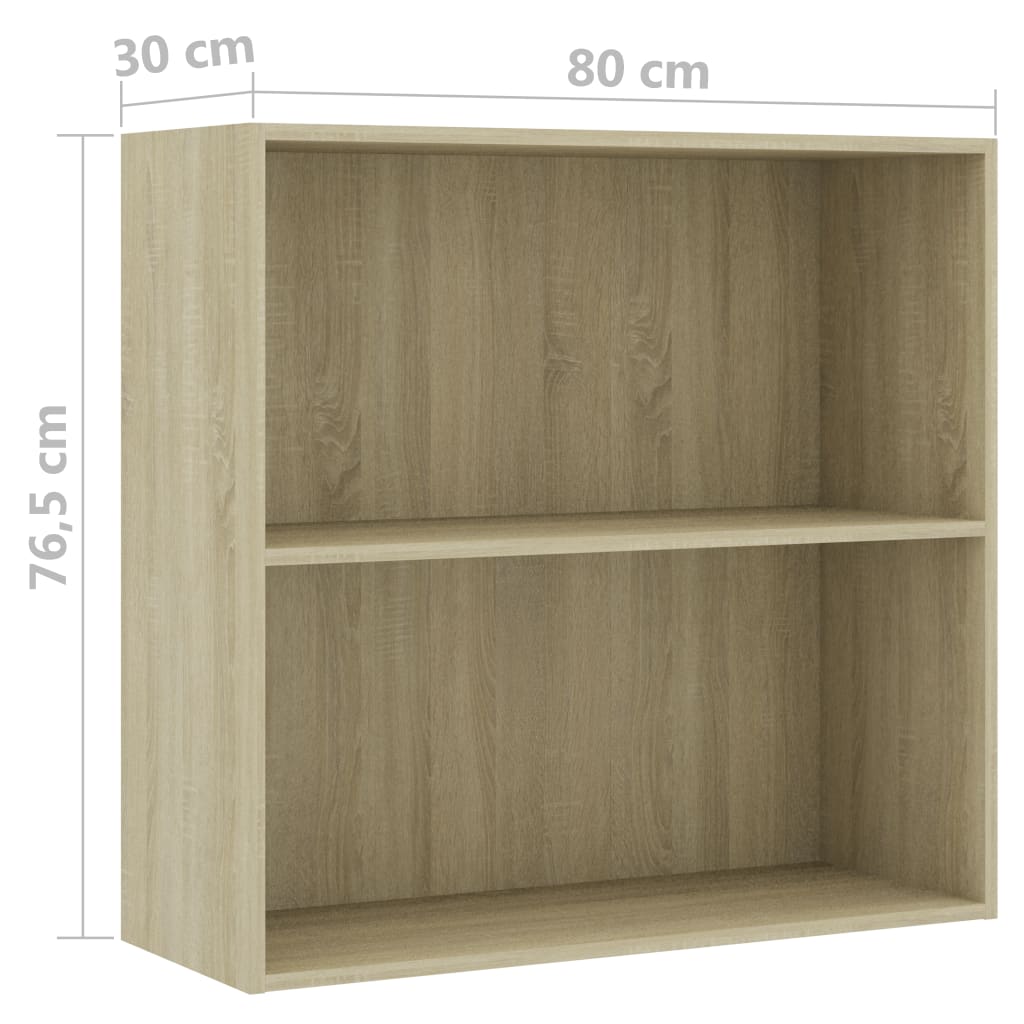 Βιβλιοθήκη με 2 Ράφια Sonoma Δρυς 80x30x76,5 εκ. Επεξ. Ξύλο - Pakobazaar
