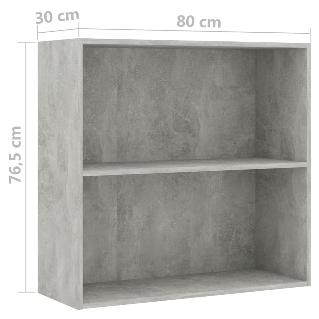 Βιβλιοθήκη με 2 Ράφια Γκρι Σκυροδεμ. 80x30x76,5 εκ. Μοριοσανίδα