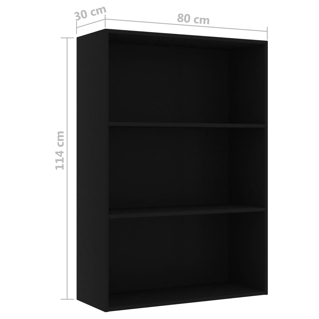 Βιβλιοθήκη με 3 Ράφια Μαύρη 80 x 30 x 114 εκ. από Μοριοσανίδα - Pakobazaar