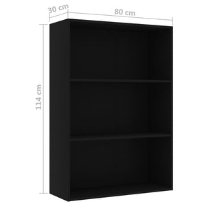 Βιβλιοθήκη με 3 Ράφια Μαύρη 80 x 30 x 114 εκ. από Μοριοσανίδα - Pakobazaar