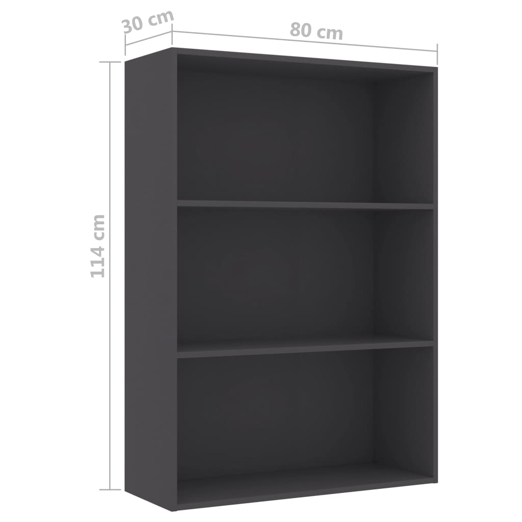 Βιβλιοθήκη με 3 Ράφια Γκρι 80 x 30 x 114 εκ. από Μοριοσανίδα - Pakobazaar