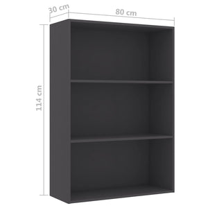 Βιβλιοθήκη με 3 Ράφια Γκρι 80 x 30 x 114 εκ. από Μοριοσανίδα - Pakobazaar