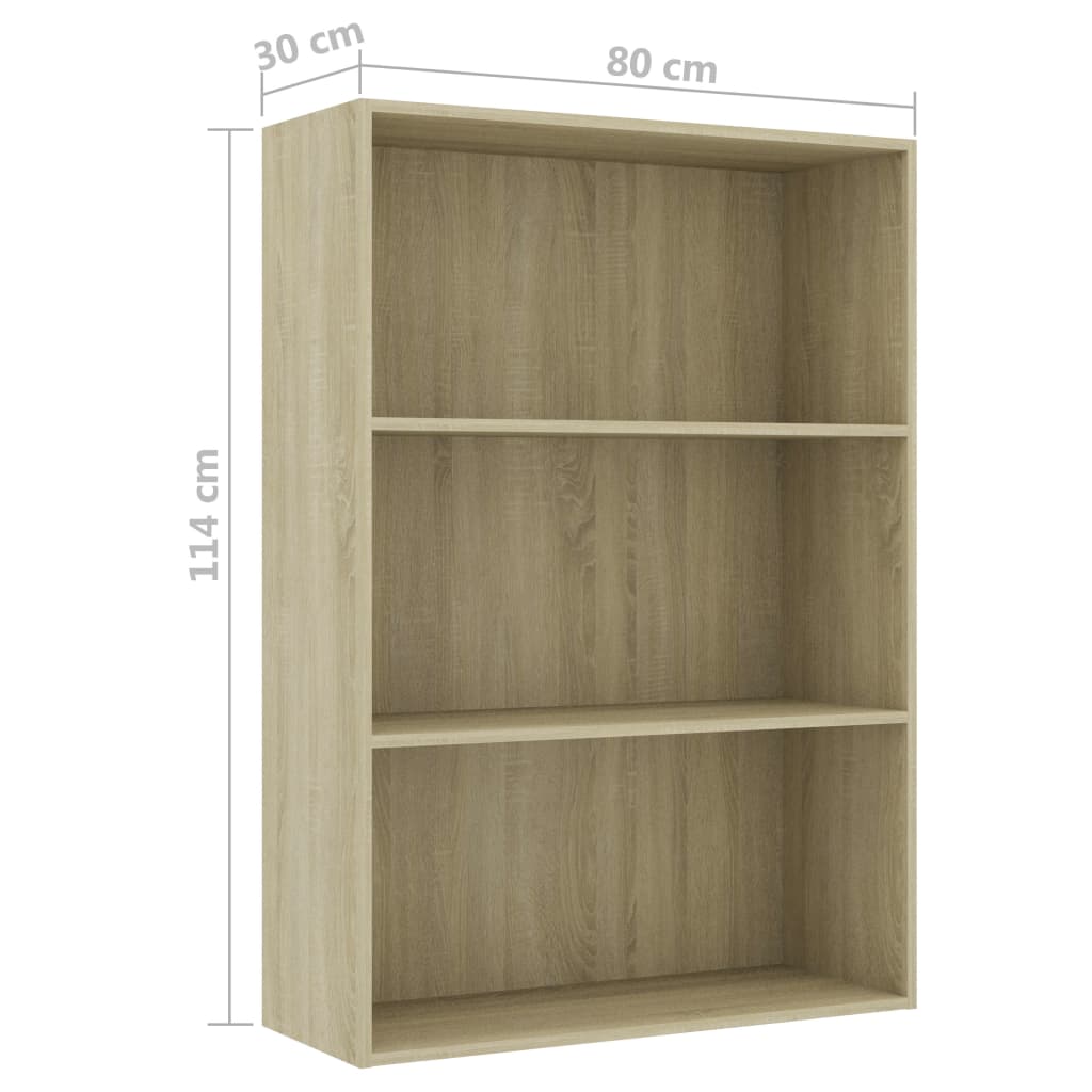 Βιβλιοθήκη με 3 Ράφια Sonoma Δρυς 80x30x114 εκ. από Επεξ. Ξύλο