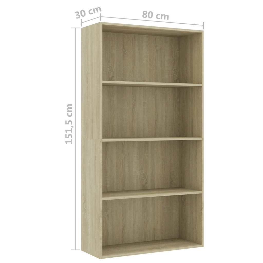 Βιβλιοθήκη με 4 Ράφια Sonoma Δρυς 80x30x151,5 εκ. Μοριοσανίδα