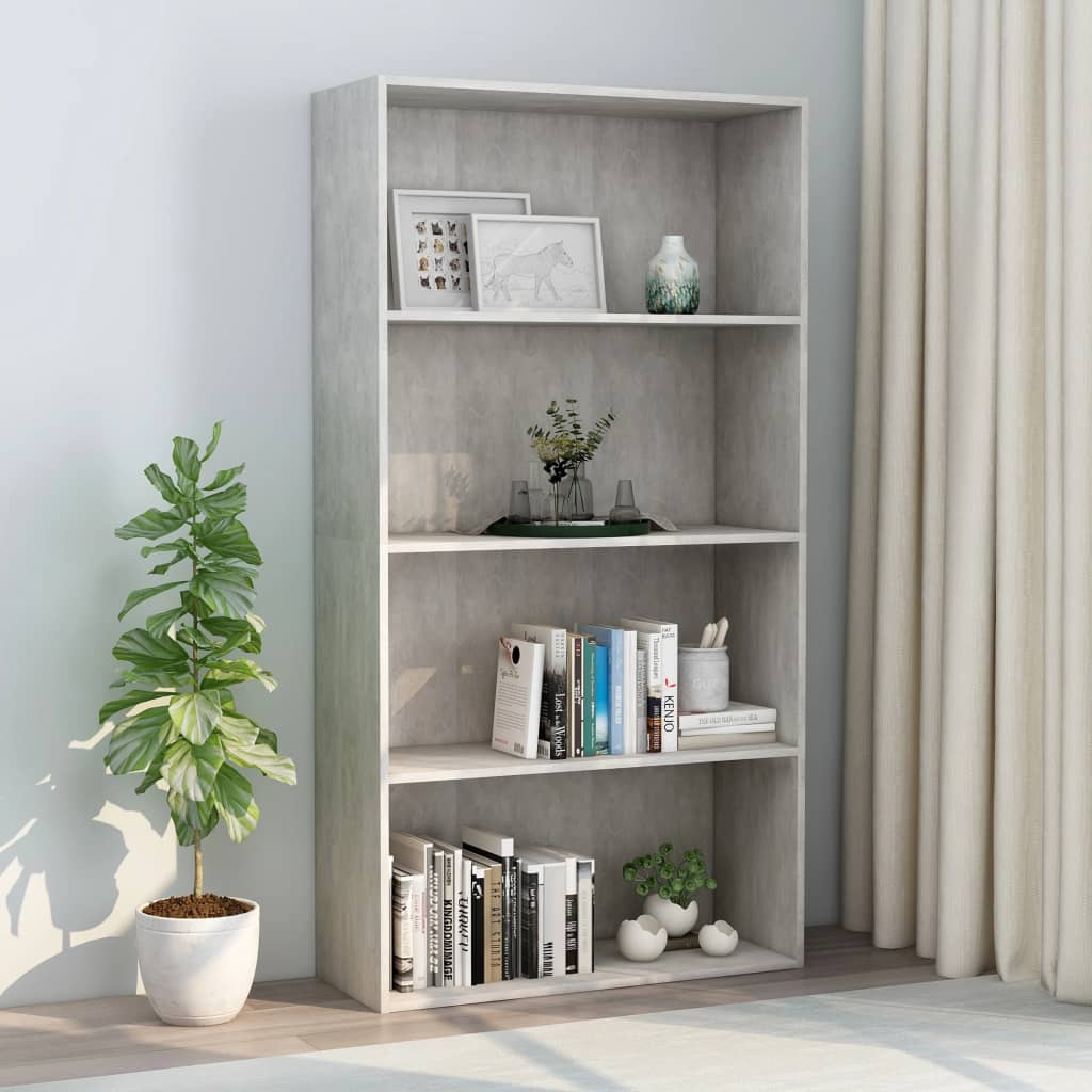 Βιβλιοθήκη με 4 Ράφια Γκρι Σκυροδέμ. 80x30x151,5 εκ Επεξ. Ξύλο - Pakobazaar