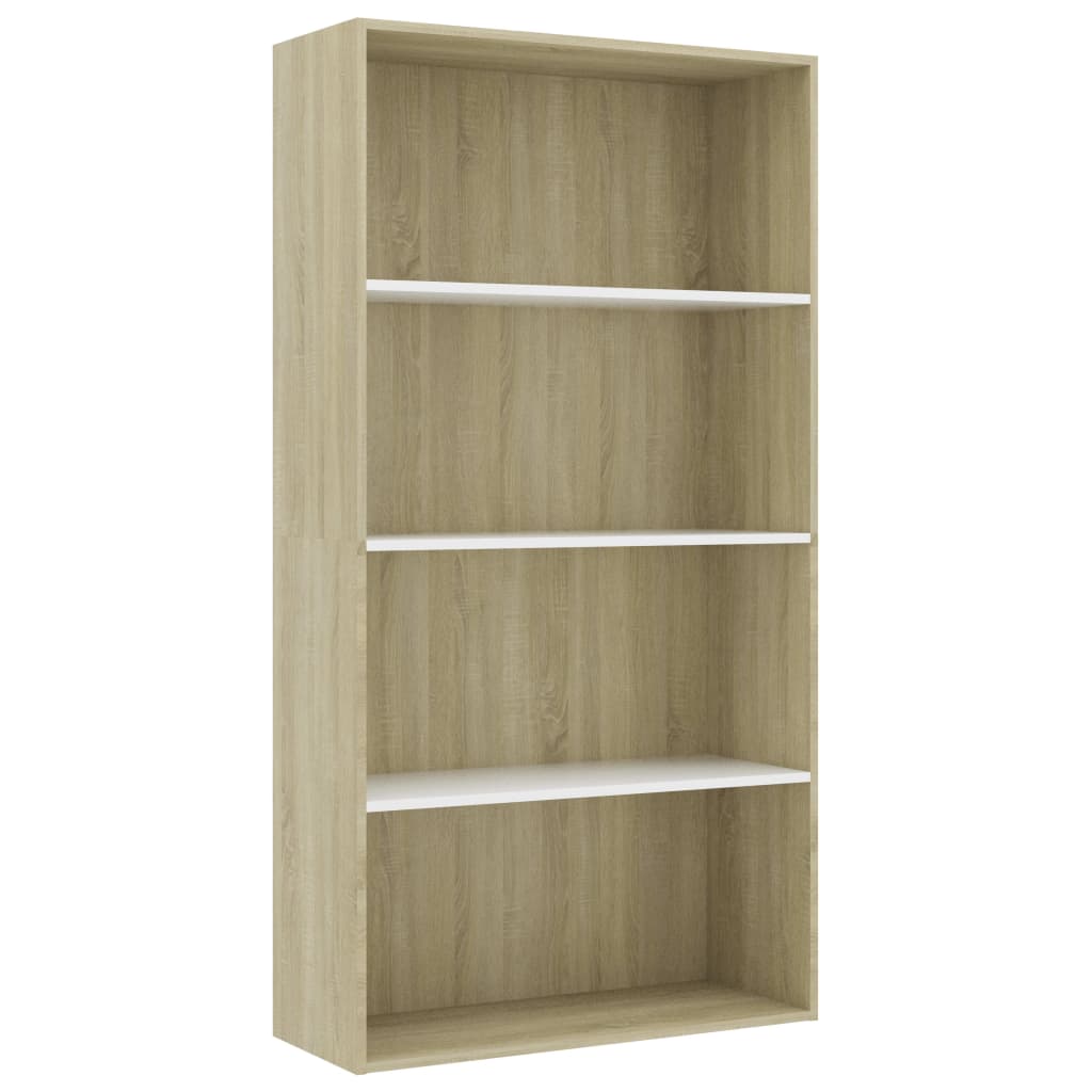 Βιβλιοθήκη με 4 Ράφια Λευκή/Sonoma Δρυς 80x30x151,5 εκ Επ. Ξύλο