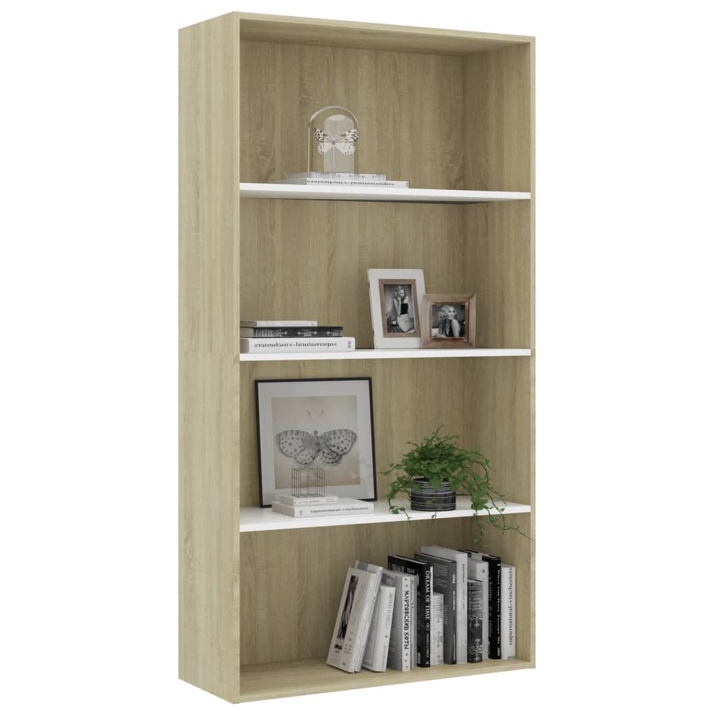Βιβλιοθήκη με 4 Ράφια Λευκή/Sonoma Δρυς 80x30x151,5 εκ Επ. Ξύλο