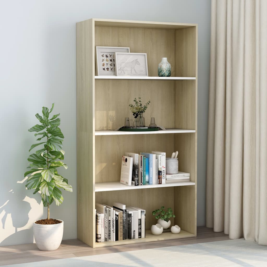 Βιβλιοθήκη με 4 Ράφια Λευκή/Sonoma Δρυς 80x30x151,5 εκ Επ. Ξύλο