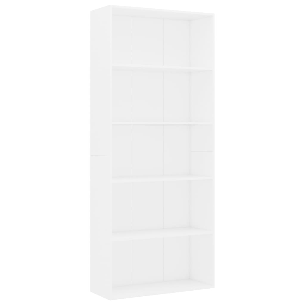 Βιβλιοθήκη με 5 Ράφια Λευκή 80 x 30 x 189 εκ. Επεξ. Ξύλο