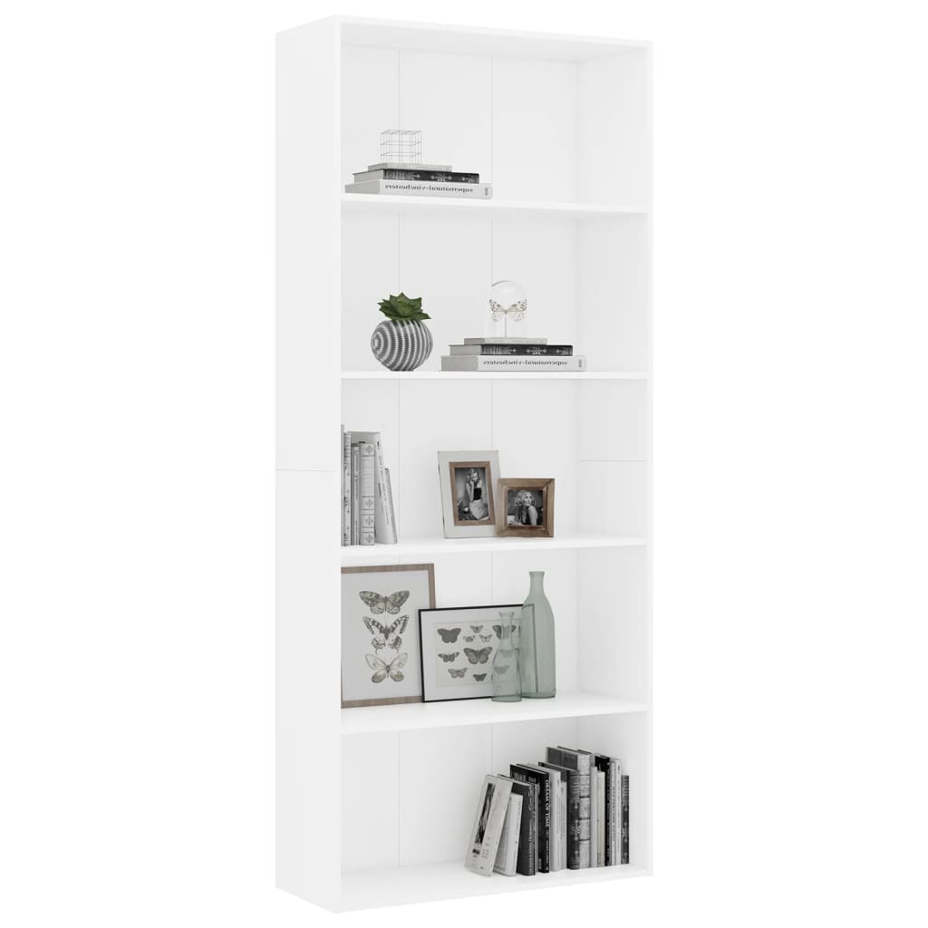 Βιβλιοθήκη με 5 Ράφια Λευκή 80 x 30 x 189 εκ. Επεξ. Ξύλο