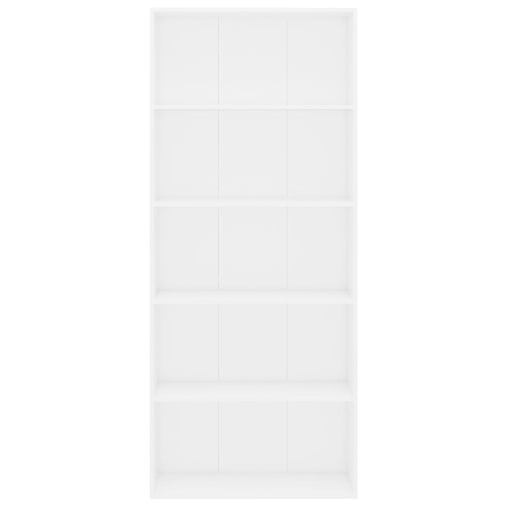 Βιβλιοθήκη με 5 Ράφια Λευκή 80 x 30 x 189 εκ. Επεξ. Ξύλο