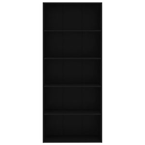 Βιβλιοθήκη με 5 Ράφια Μαύρη 80 x 30 x 189 εκ. Επεξ. Ξύλο