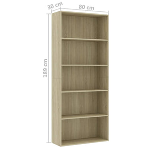 Βιβλιοθήκη με 5 Ράφια Sonoma Δρυς 80 x 30 x 189 εκ. Επεξ. Ξύλο