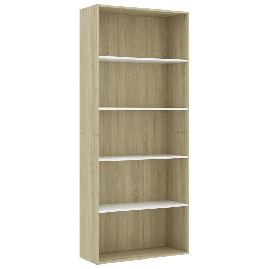 Βιβλιοθήκη με 5 Ράφια Λευκό/Sonoma 80x30x189 εκ. Μοριοσανίδα