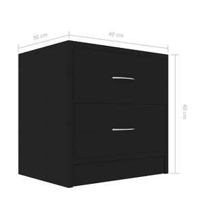 Κομοδίνα 2 τεμ. Μαύρα 40 x 30 x 40 εκ. από Επεξ. Ξύλο