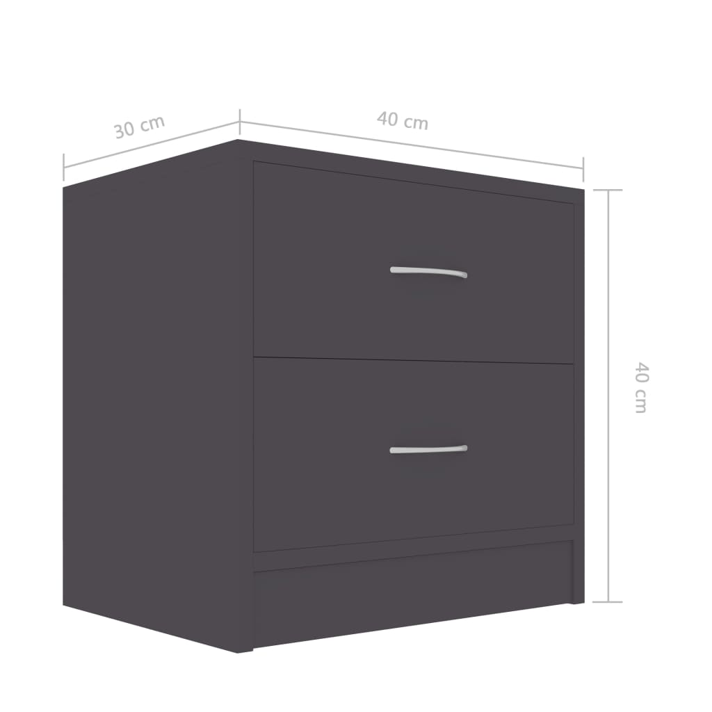 Κομοδίνα 2 τεμ. Γκρι 40 x 30 x 40 εκ. από Μοριοσανίδα