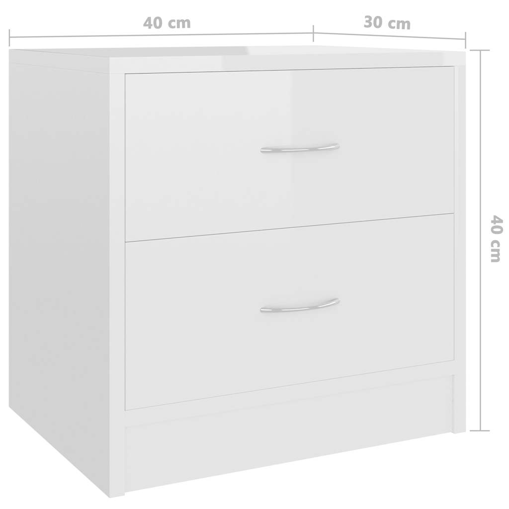 Κομοδίνα 2 τεμ. Γυαλιστερό Λευκό 40x30x40 εκ. από Επεξ. Ξύλο - Pakobazaar